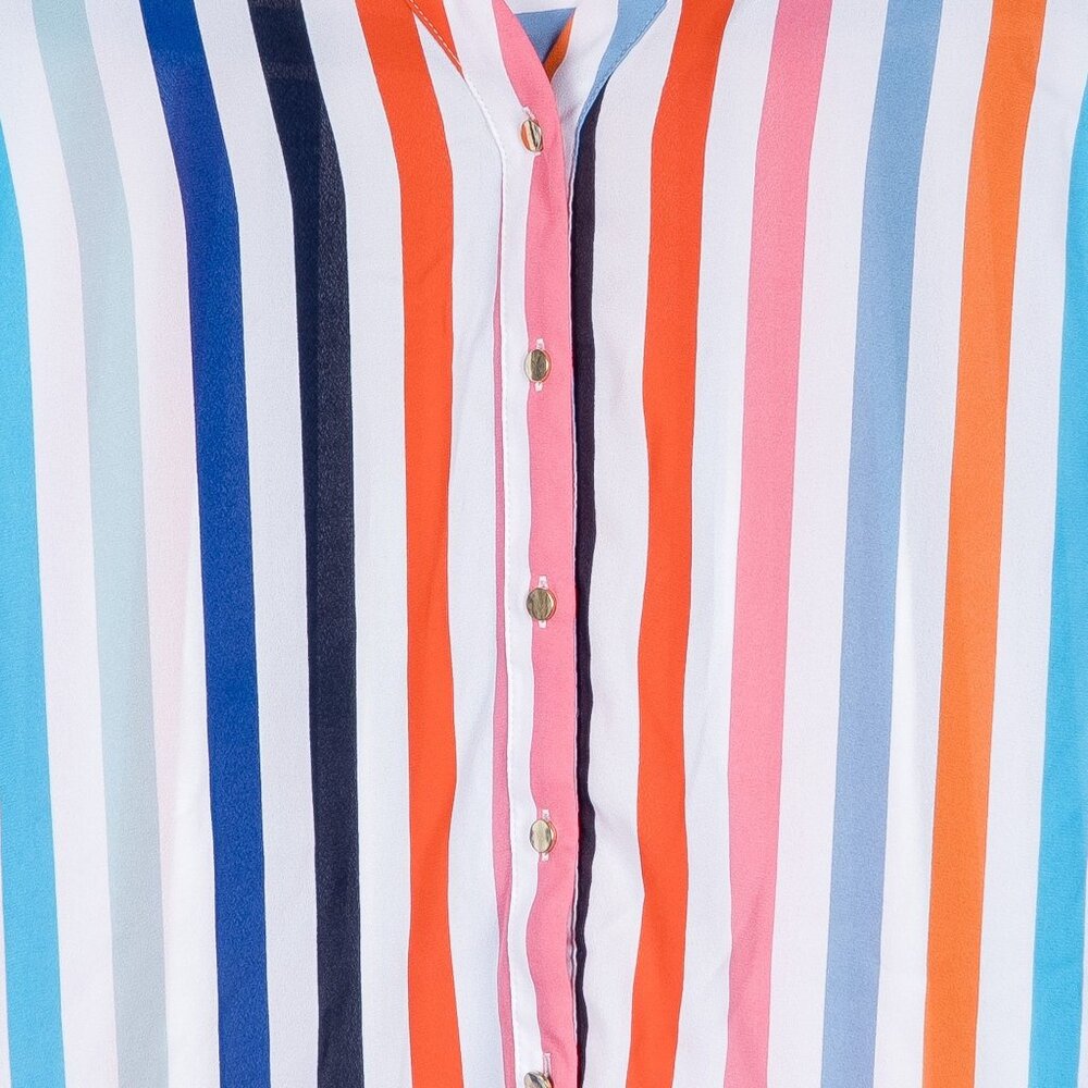 Retro Striped Tunic Top XL Swim Cover Up Colorful Long Sleeveless Buttons Summer - Picture 5 of 8